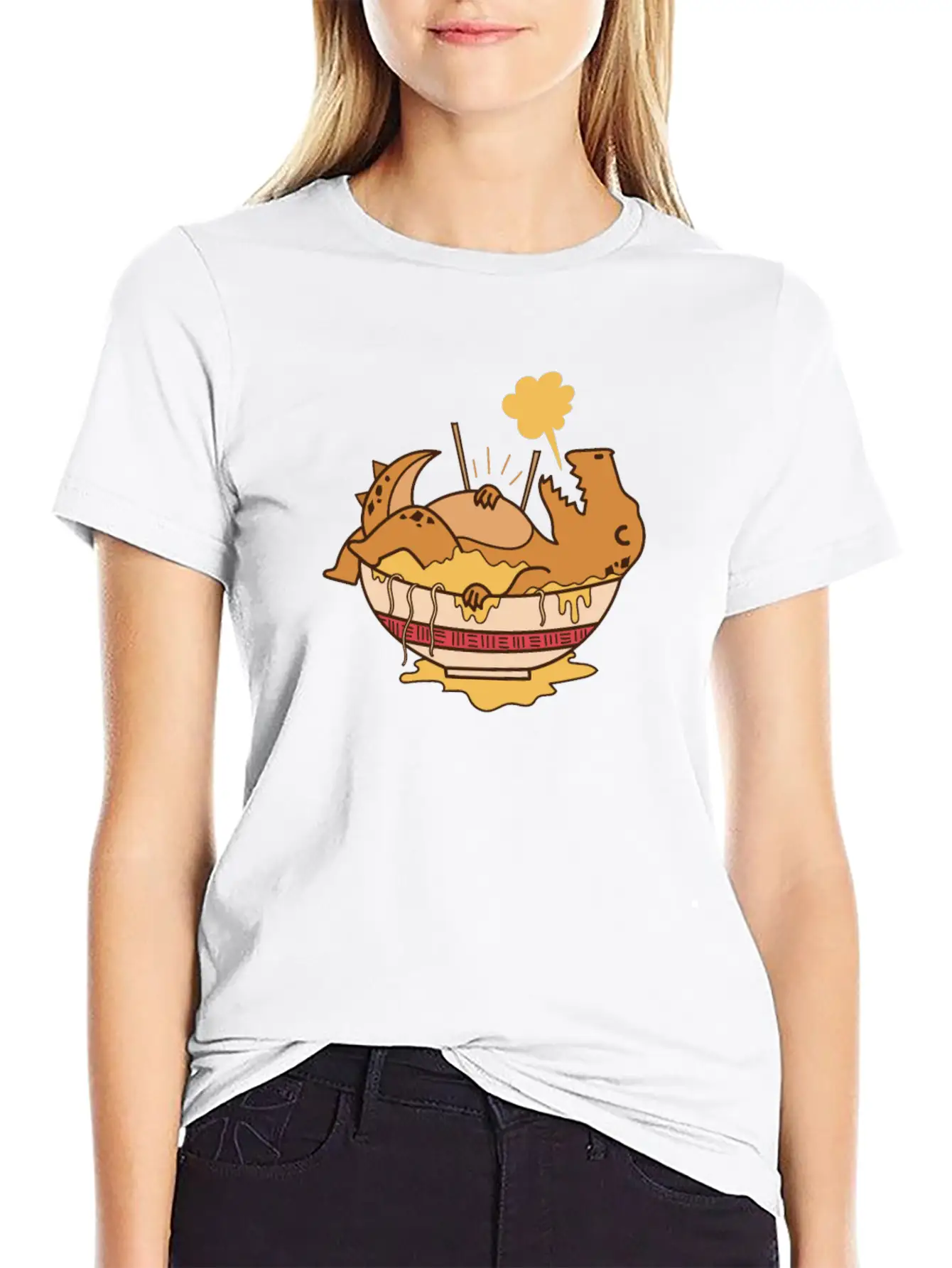 Dino Lying In Pasta Dish Dinosaur Soft Cotton Short Sleeve Tee ¨C Unisex Wardrobe Staple
