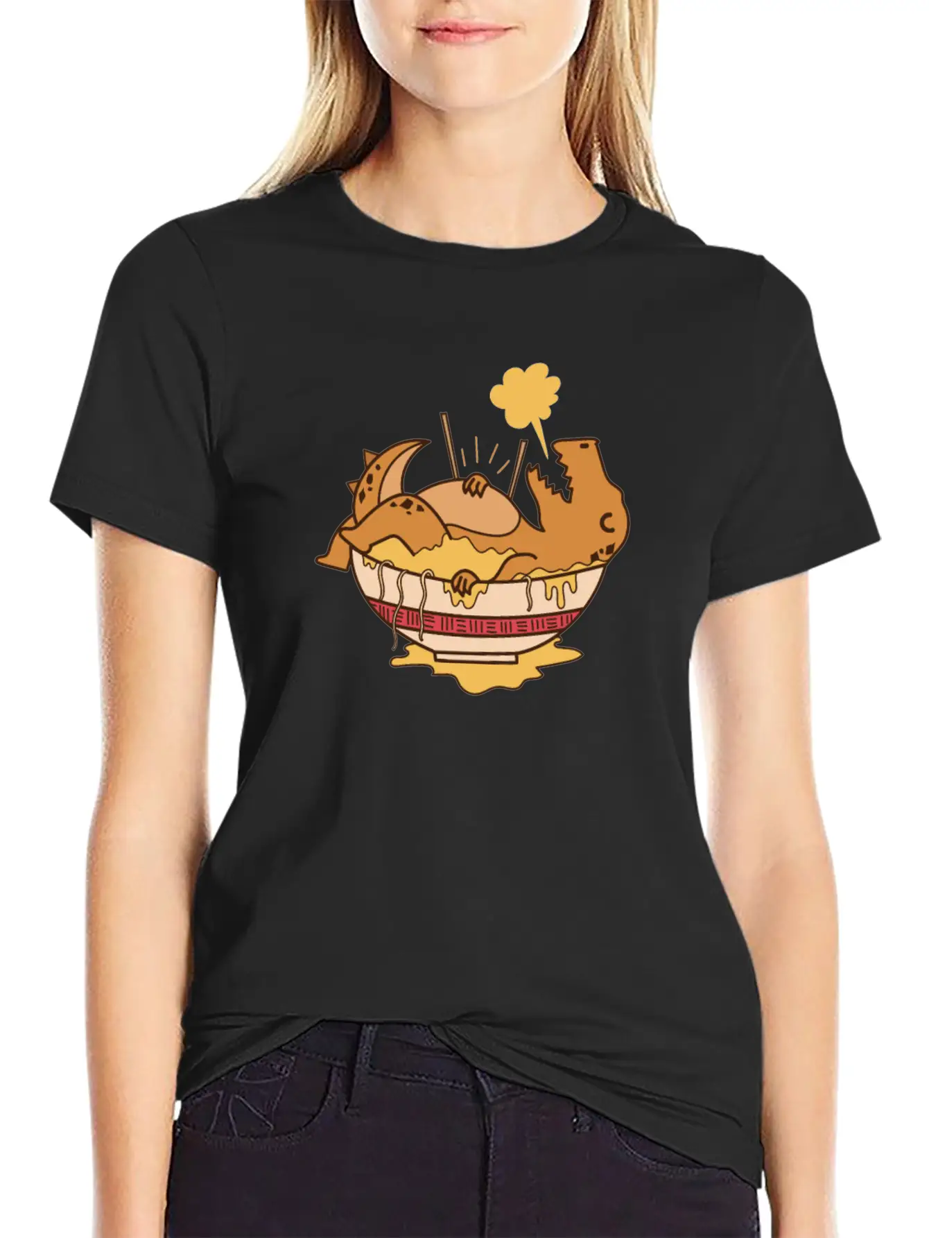 Dino Lying In Pasta Dish Dinosaur Soft Cotton Short Sleeve Tee ¨C Unisex Wardrobe Staple