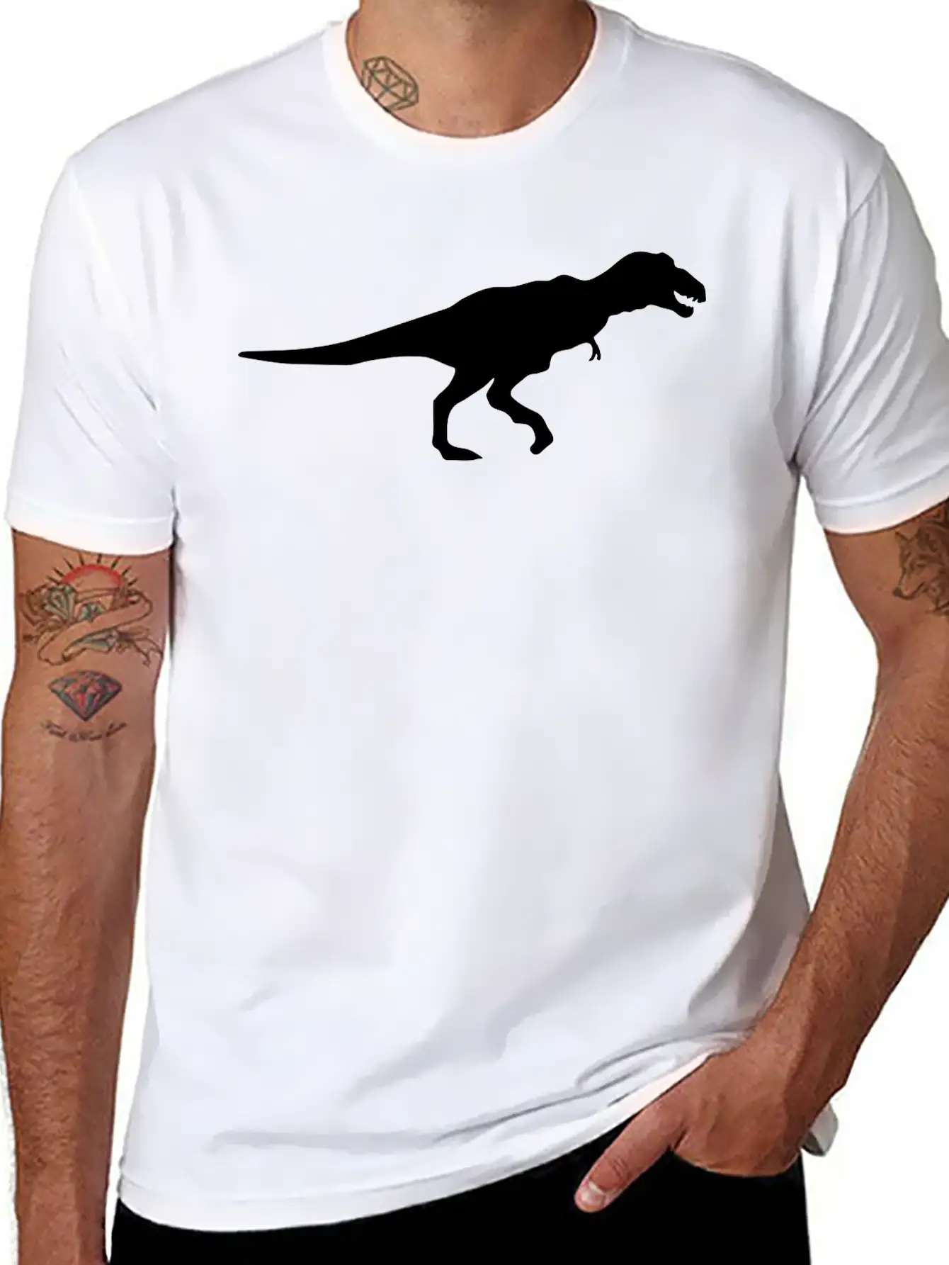 Dinosaur Vector Silhouette Basic Graphic T-Shirt ¨C Daily Comfort In Soft Cotton