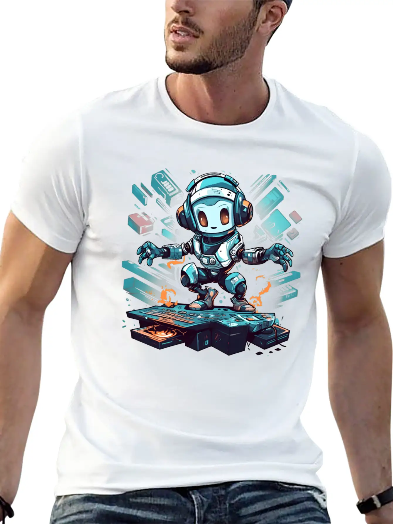 Disco Bot Groove Essential Cotton Tee For Daily Outfits ¨C Unisex Style