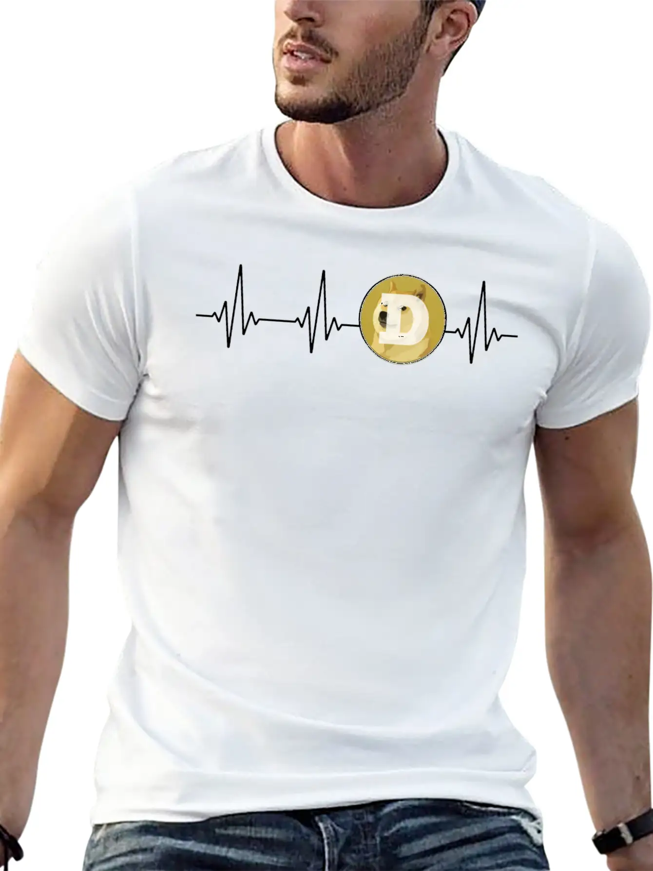 Dogecoin Love Heartbeat DOGE Cryptocurrency Essential Cotton Tee For Daily Outfits ¨C Unisex Style