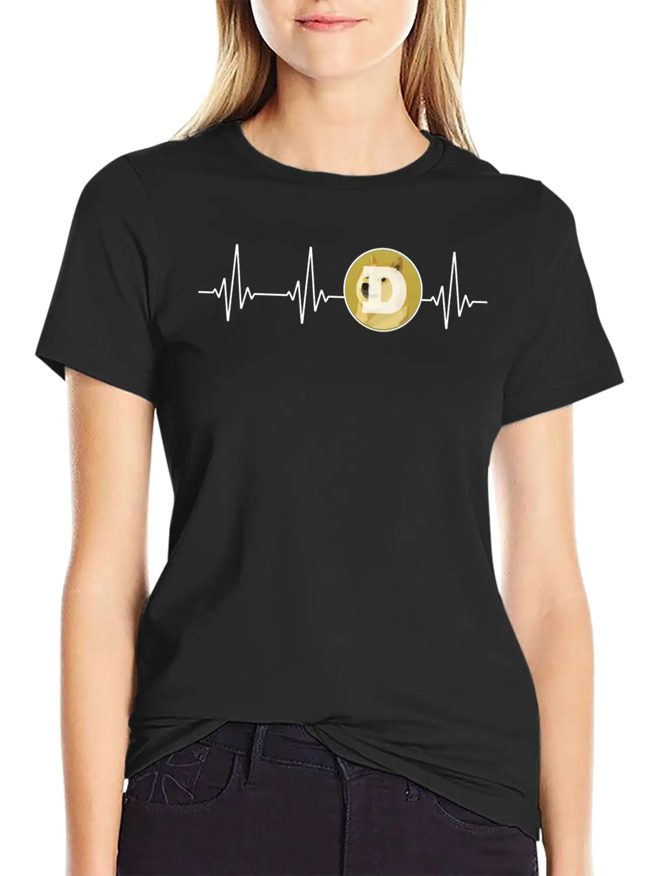 Dogecoin Love Heartbeat DOGE Cryptocurrency Essential Cotton Tee For Daily Outfits ¨C Unisex Style