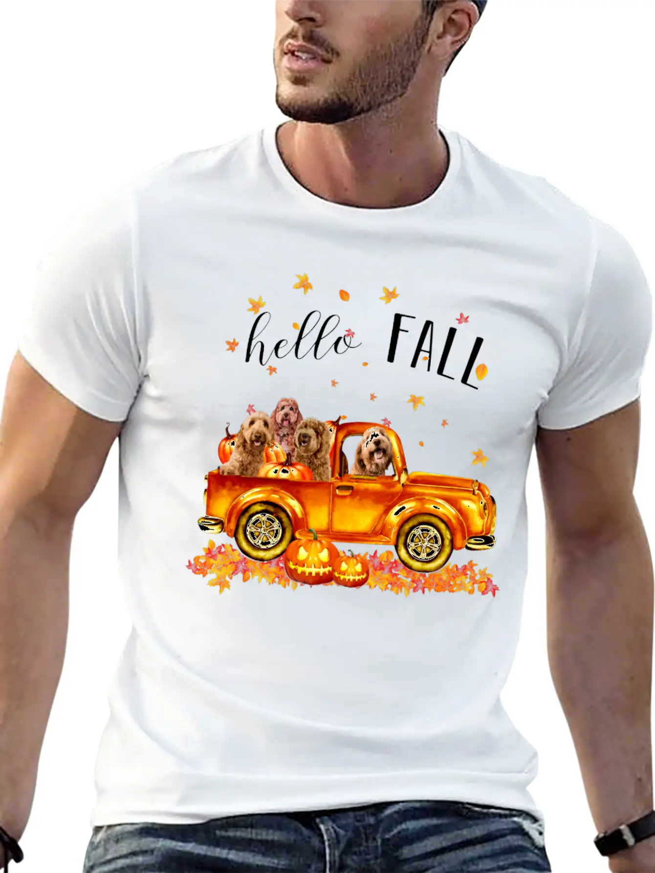 Doodle Hello Fall Doodles In Car Pumpkin Unisex Casual T-Shirt ¨C Clean Design For Daily Comfort