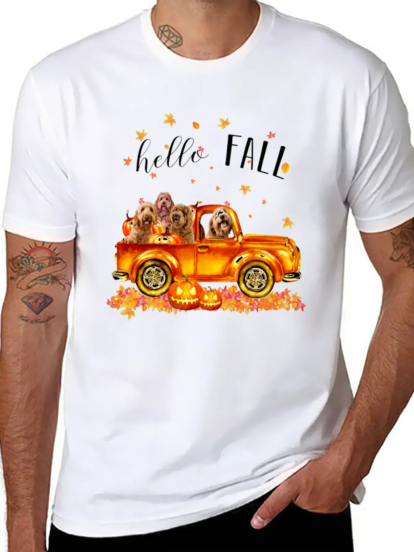 Doodle Hello Fall Doodles In Car Pumpkin Unisex Casual T-Shirt ¨C Clean Design For Daily Comfort
