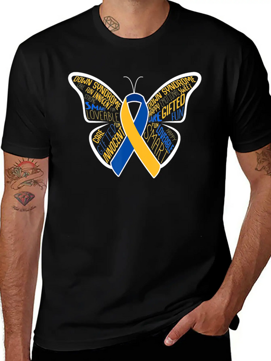 Down Syndrome Awareness Month Butterfly Word Cloud Essential Cotton Tee For Daily Outfits ¨C Unisex Style