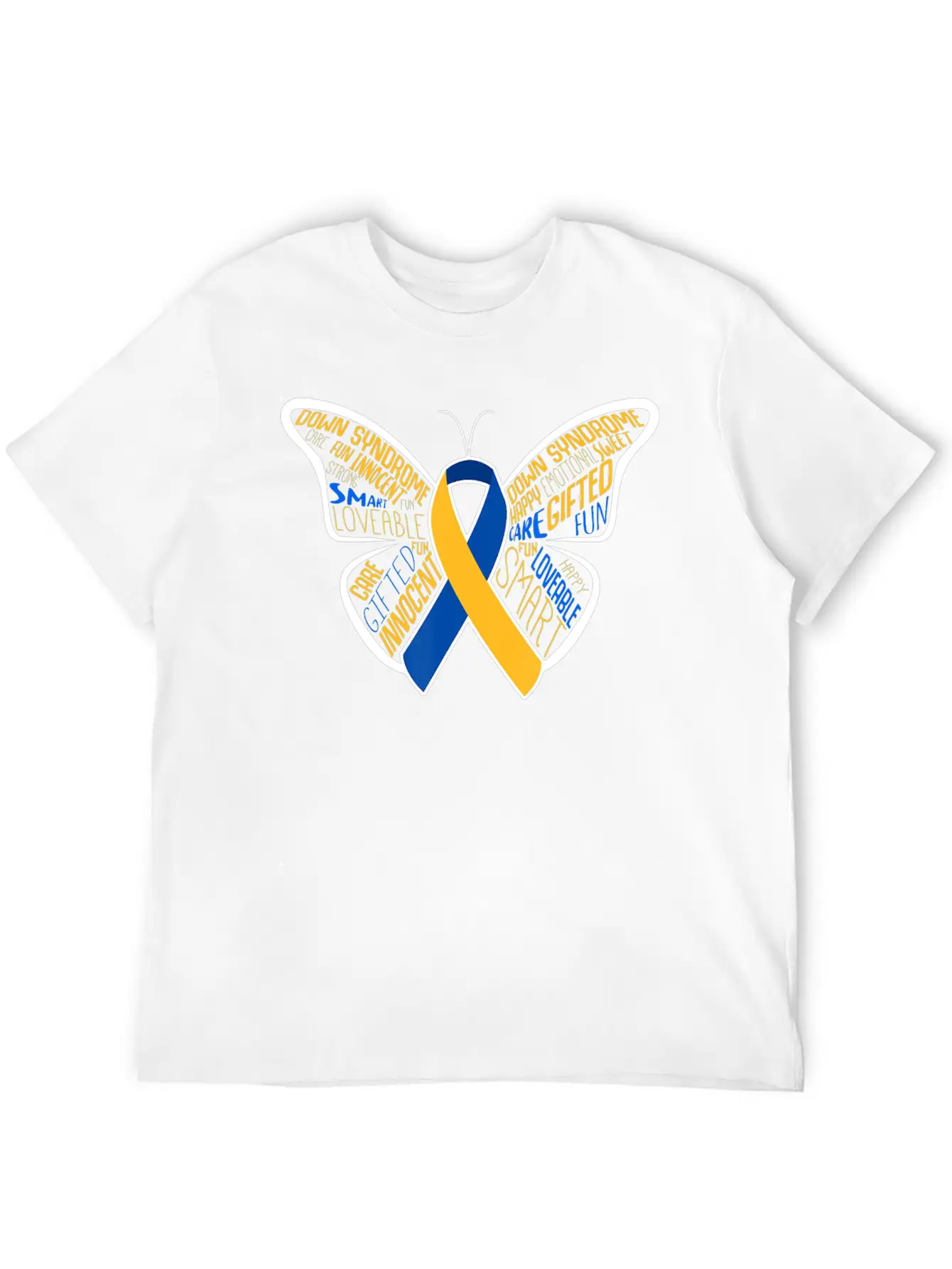 Down Syndrome Awareness Month Butterfly Word Cloud Essential Cotton Tee For Daily Outfits ¨C Unisex Style