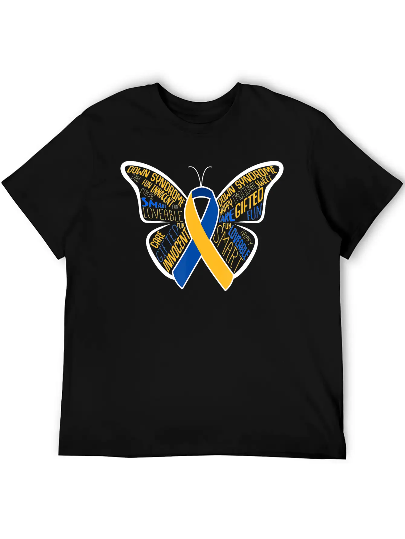 Down Syndrome Awareness Month Butterfly Word Cloud Essential Cotton Tee For Daily Outfits ¨C Unisex Style