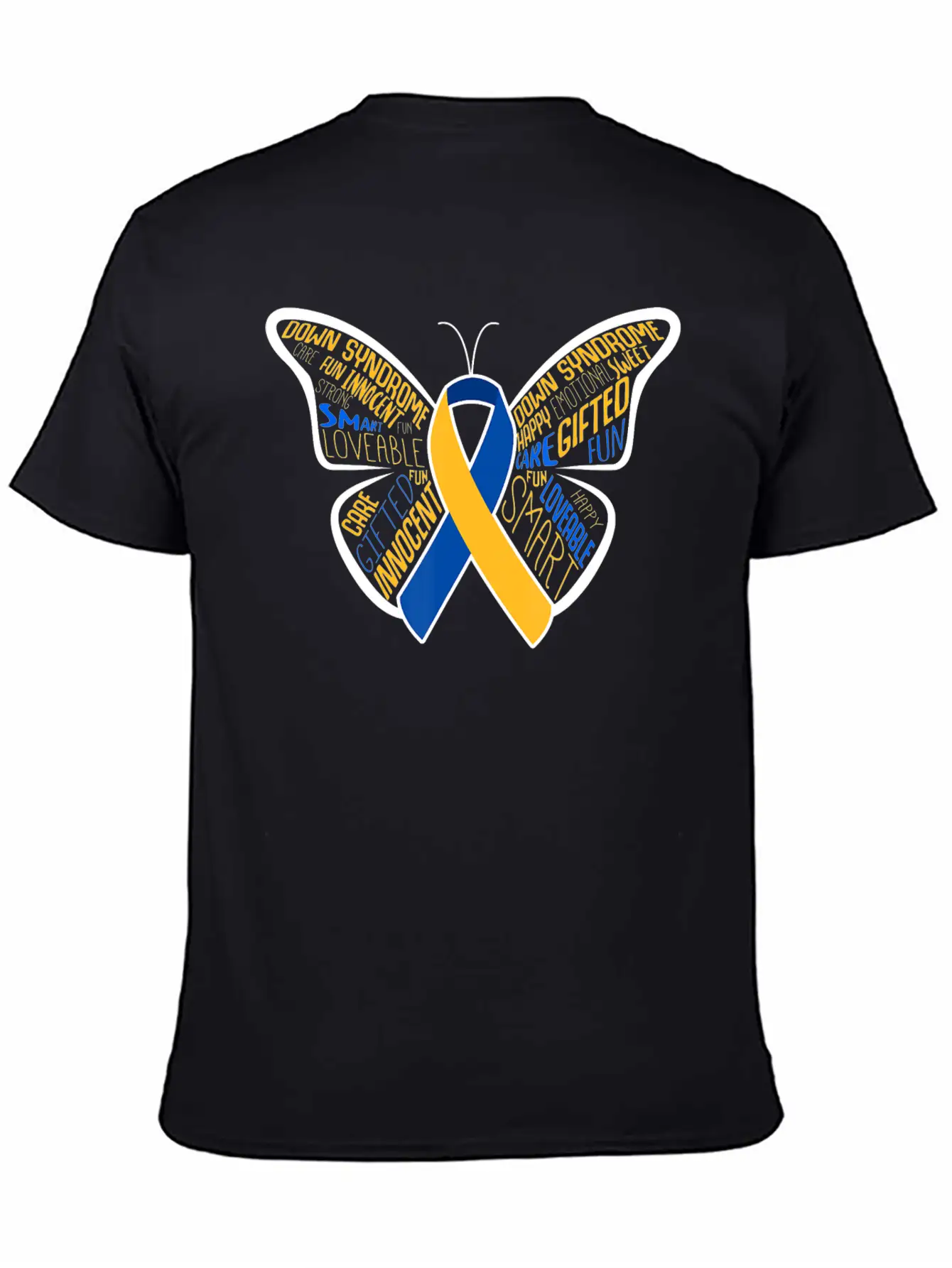 Down Syndrome Awareness Month Butterfly Word Cloud Essential Cotton Tee For Daily Outfits ¨C Unisex Style