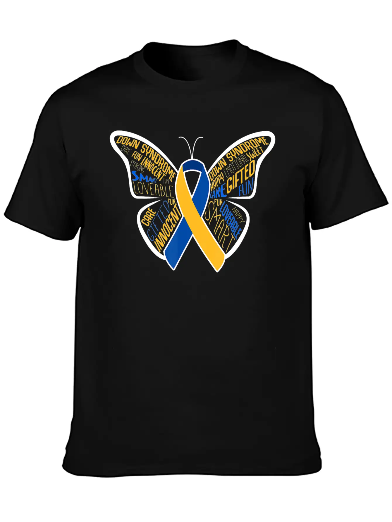 Down Syndrome Awareness Month Butterfly Word Cloud Essential Cotton Tee For Daily Outfits ¨C Unisex Style