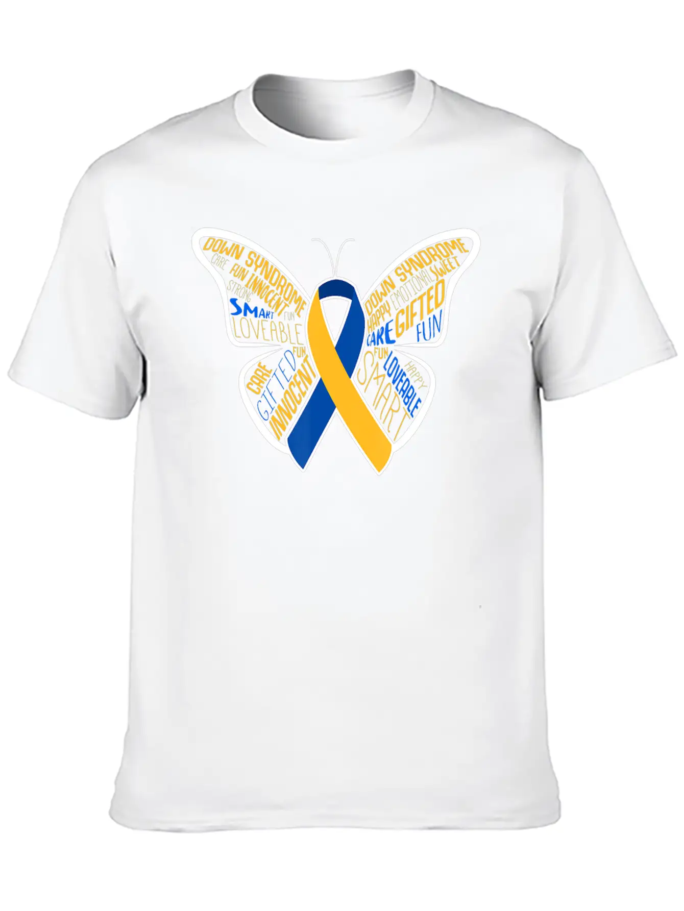 Down Syndrome Awareness Month Butterfly Word Cloud Essential Cotton Tee For Daily Outfits ¨C Unisex Style
