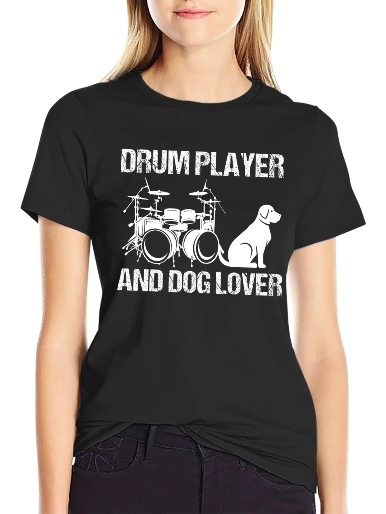 Drum Player And Dog Lover Drumming Musician Drums Basic Graphic T-Shirt ¨C Daily Comfort In Soft Cotton