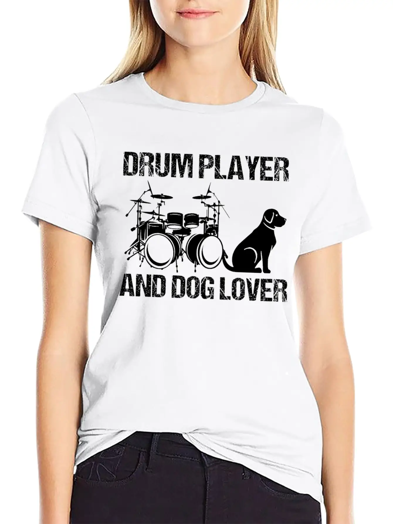 Drum Player And Dog Lover Drumming Musician Drums Basic Graphic T-Shirt ¨C Daily Comfort In Soft Cotton
