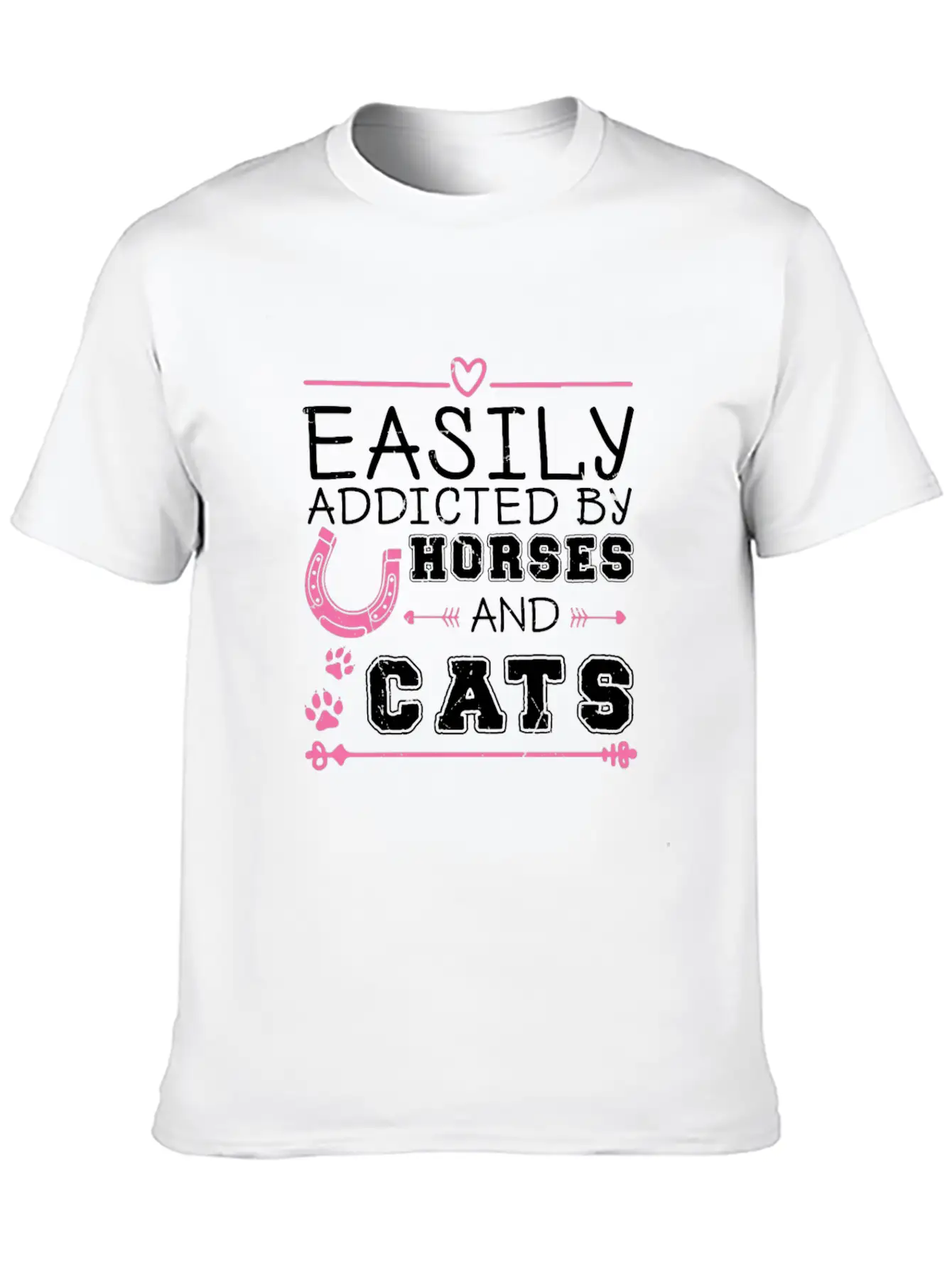 Easily Addicted By Horses And Cats Horse Lovers Basic Graphic T-Shirt ¨C Daily Comfort In Soft Cotton