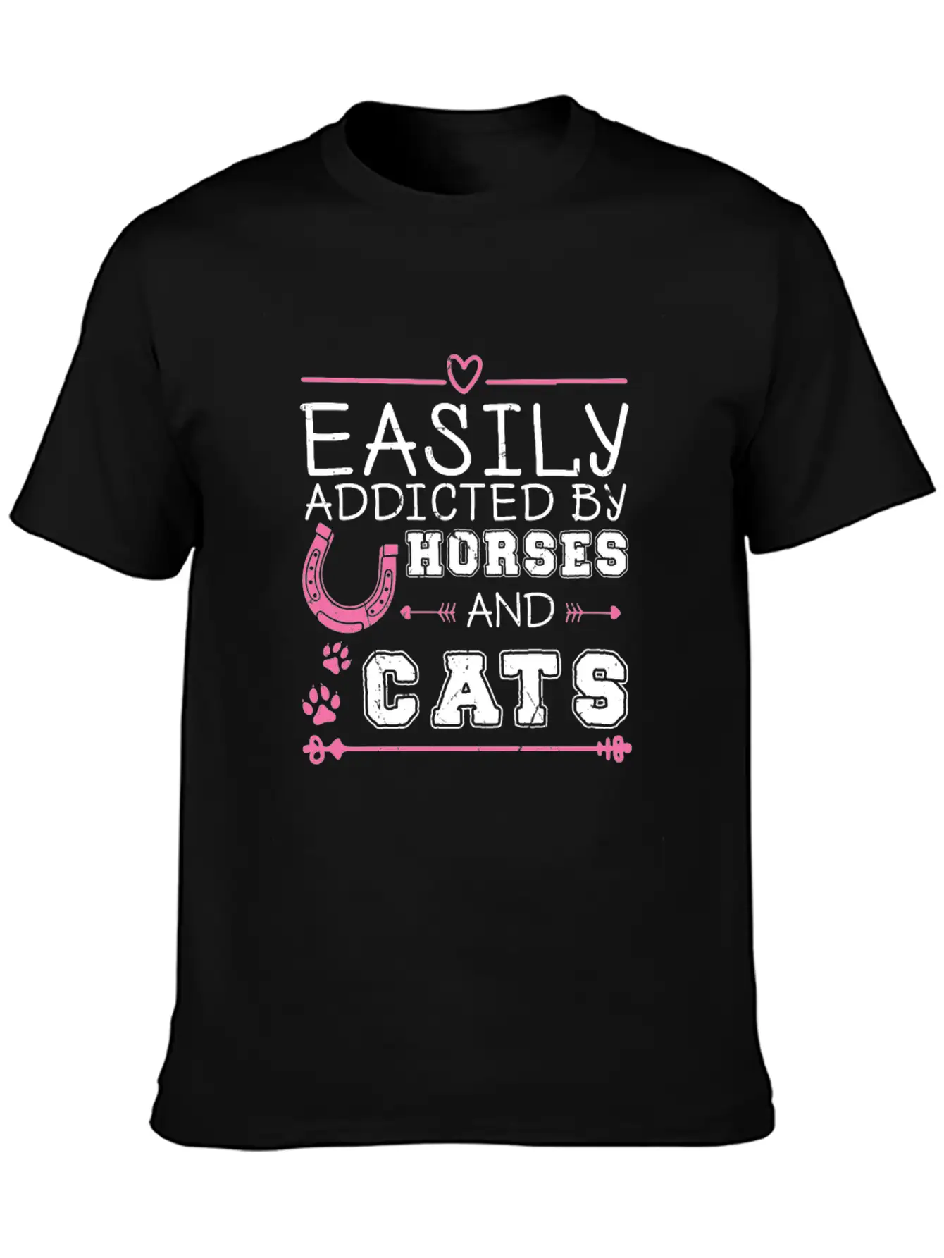 Easily Addicted By Horses And Cats Horse Lovers Basic Graphic T-Shirt ¨C Daily Comfort In Soft Cotton