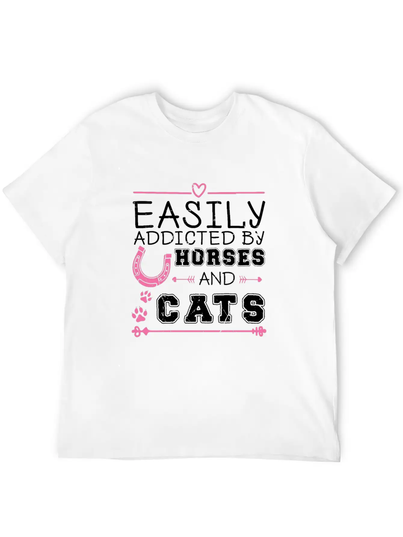 Easily Addicted By Horses And Cats Horse Lovers Basic Graphic T-Shirt ¨C Daily Comfort In Soft Cotton