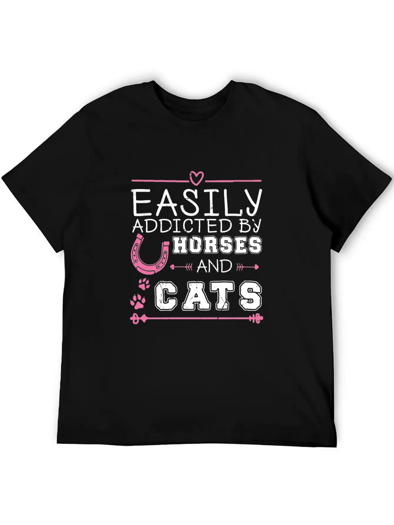Easily Addicted By Horses And Cats Horse Lovers Basic Graphic T-Shirt ¨C Daily Comfort In Soft Cotton
