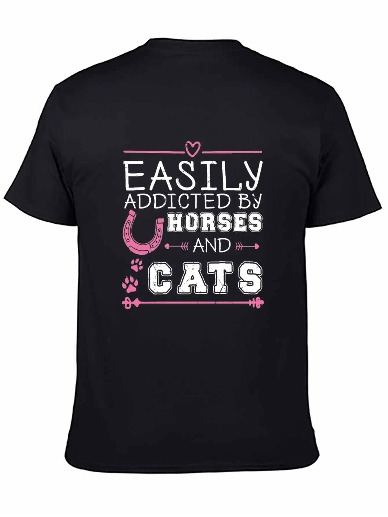 Easily Addicted By Horses And Cats Horse Lovers Basic Graphic T-Shirt ¨C Daily Comfort In Soft Cotton