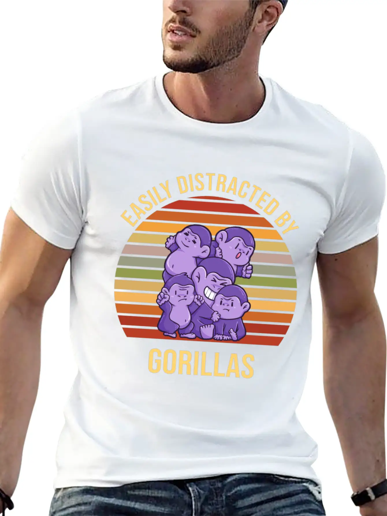 Easily Distracted By Gorillas Sunset Basic Graphic T-Shirt ¨C Daily Comfort In Soft Cotton