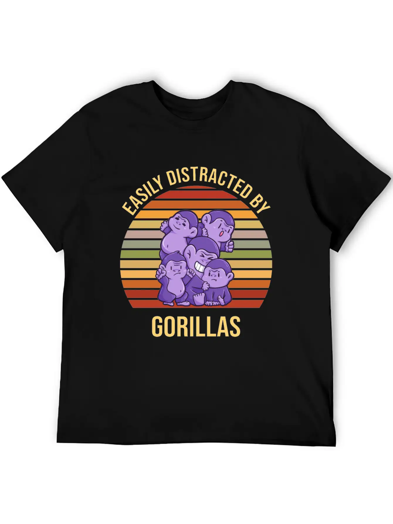 Easily Distracted By Gorillas Sunset Basic Graphic T-Shirt ¨C Daily Comfort In Soft Cotton