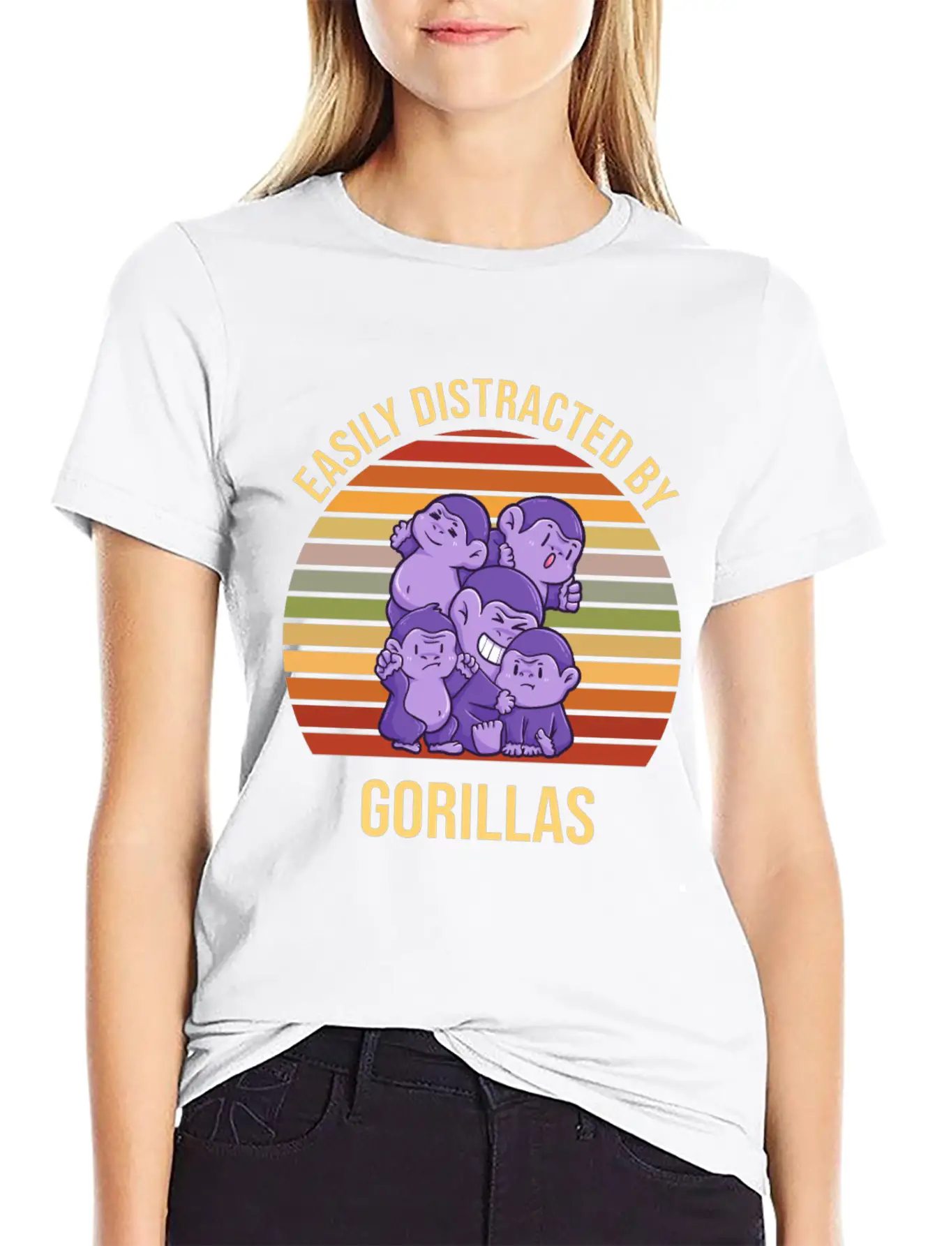 Easily Distracted By Gorillas Sunset Basic Graphic T-Shirt ¨C Daily Comfort In Soft Cotton