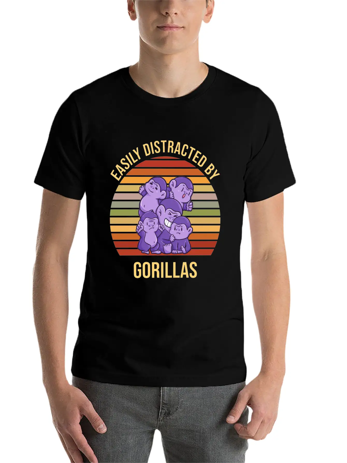 Easily Distracted By Gorillas Sunset Basic Graphic T-Shirt ¨C Daily Comfort In Soft Cotton