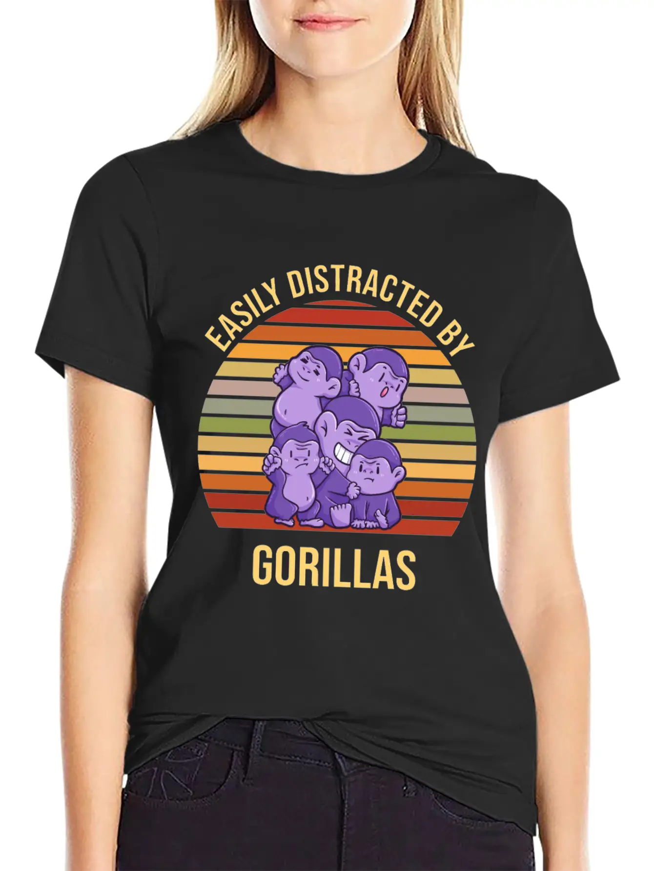 Easily Distracted By Gorillas Sunset Basic Graphic T-Shirt ¨C Daily Comfort In Soft Cotton