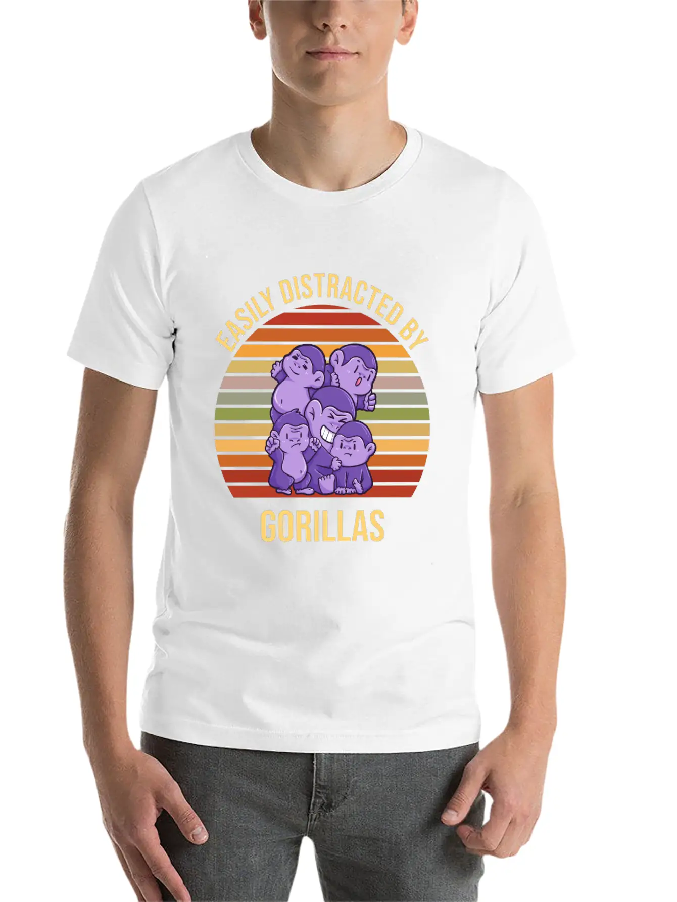 Easily Distracted By Gorillas Sunset Basic Graphic T-Shirt ¨C Daily Comfort In Soft Cotton