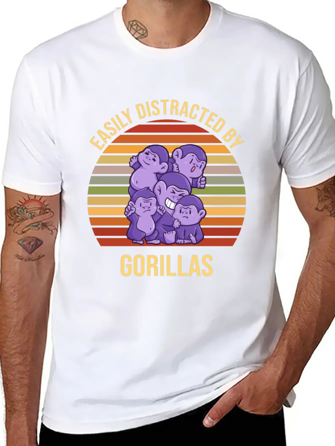 Easily Distracted By Gorillas Sunset Basic Graphic T-Shirt ¨C Daily Comfort In Soft Cotton