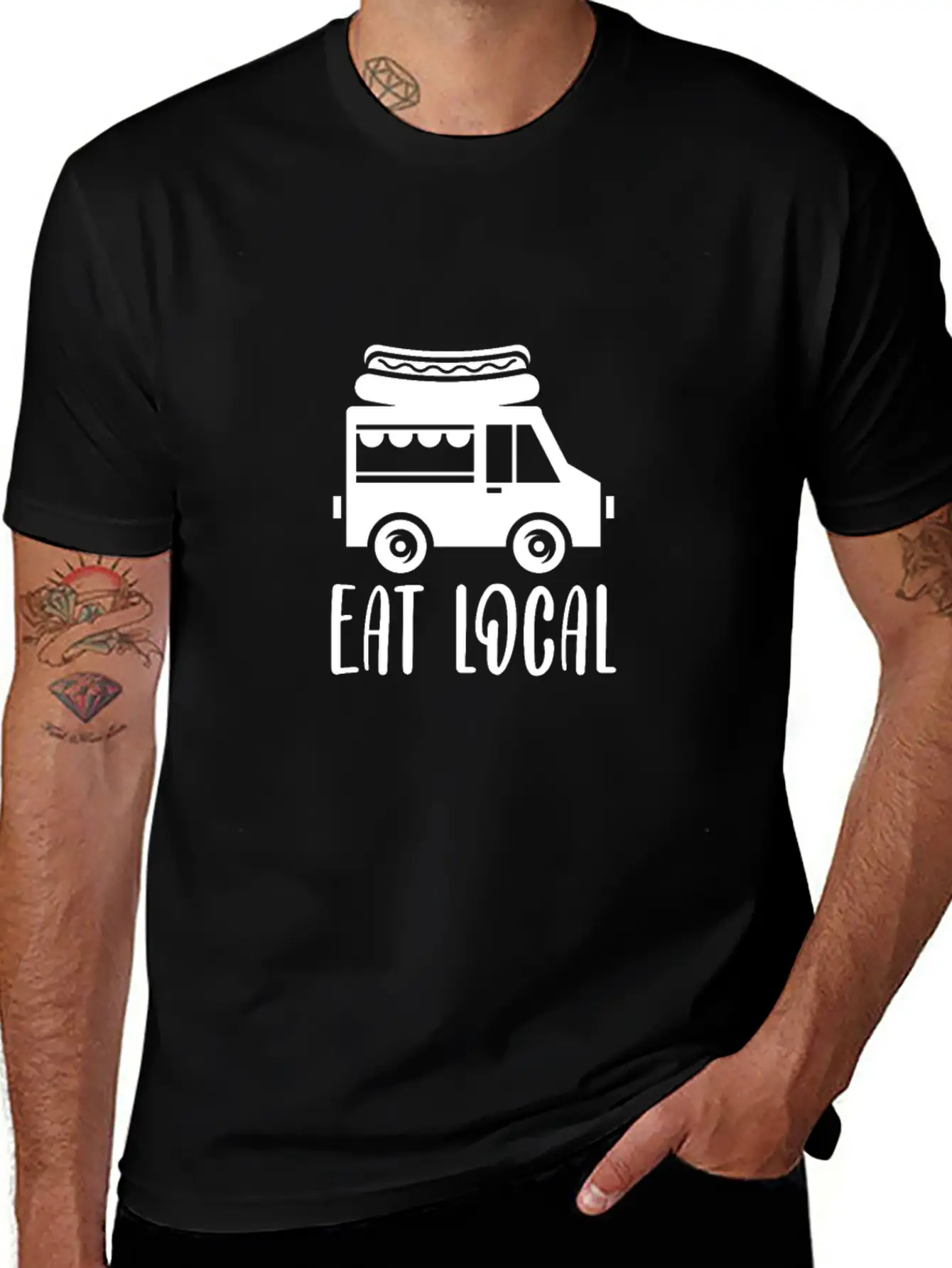 Eat Local, Food Truck Essential Cotton Tee For Daily Outfits ¨C Unisex Style