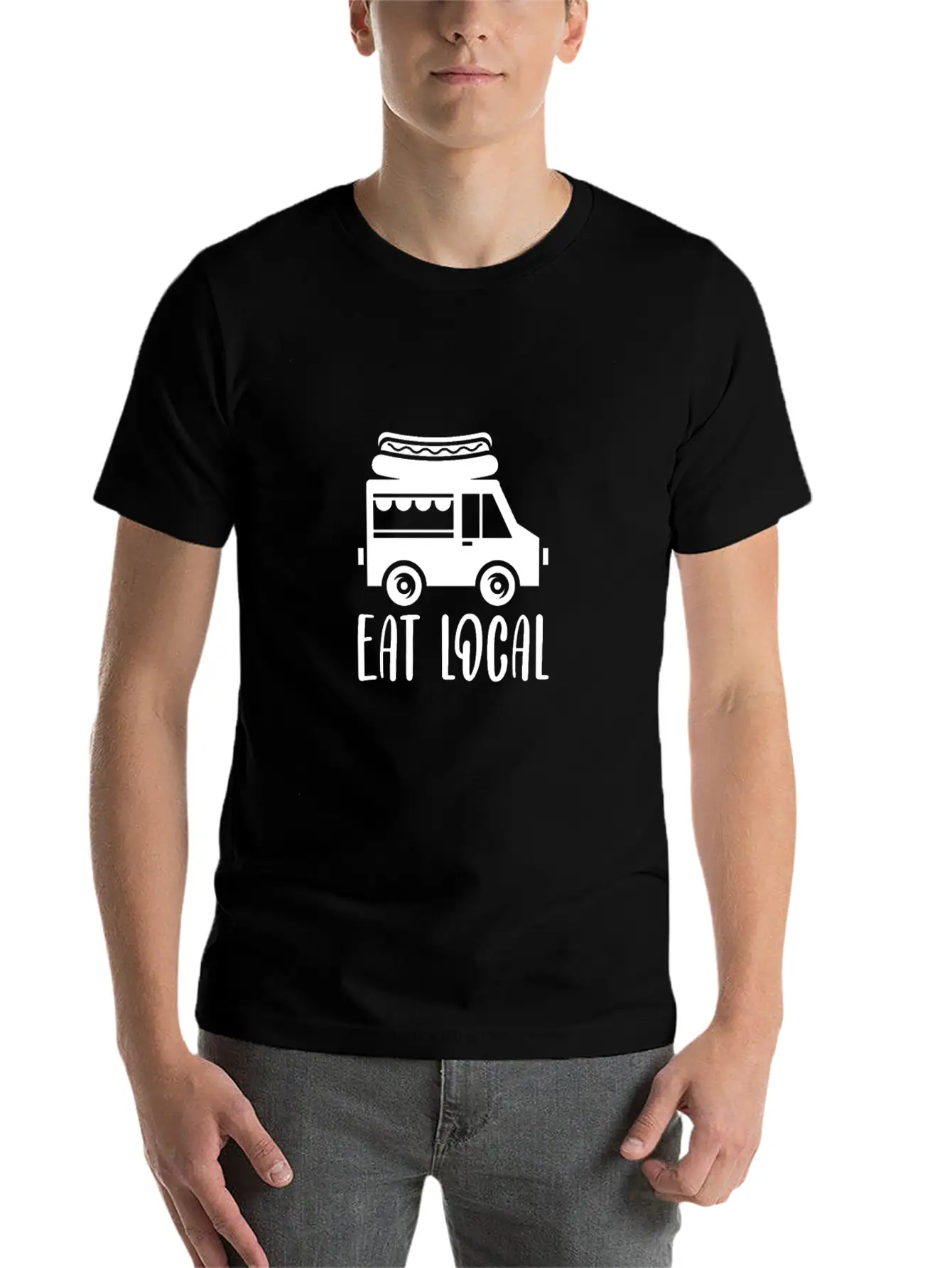 Eat Local, Food Truck Essential Cotton Tee For Daily Outfits ¨C Unisex Style