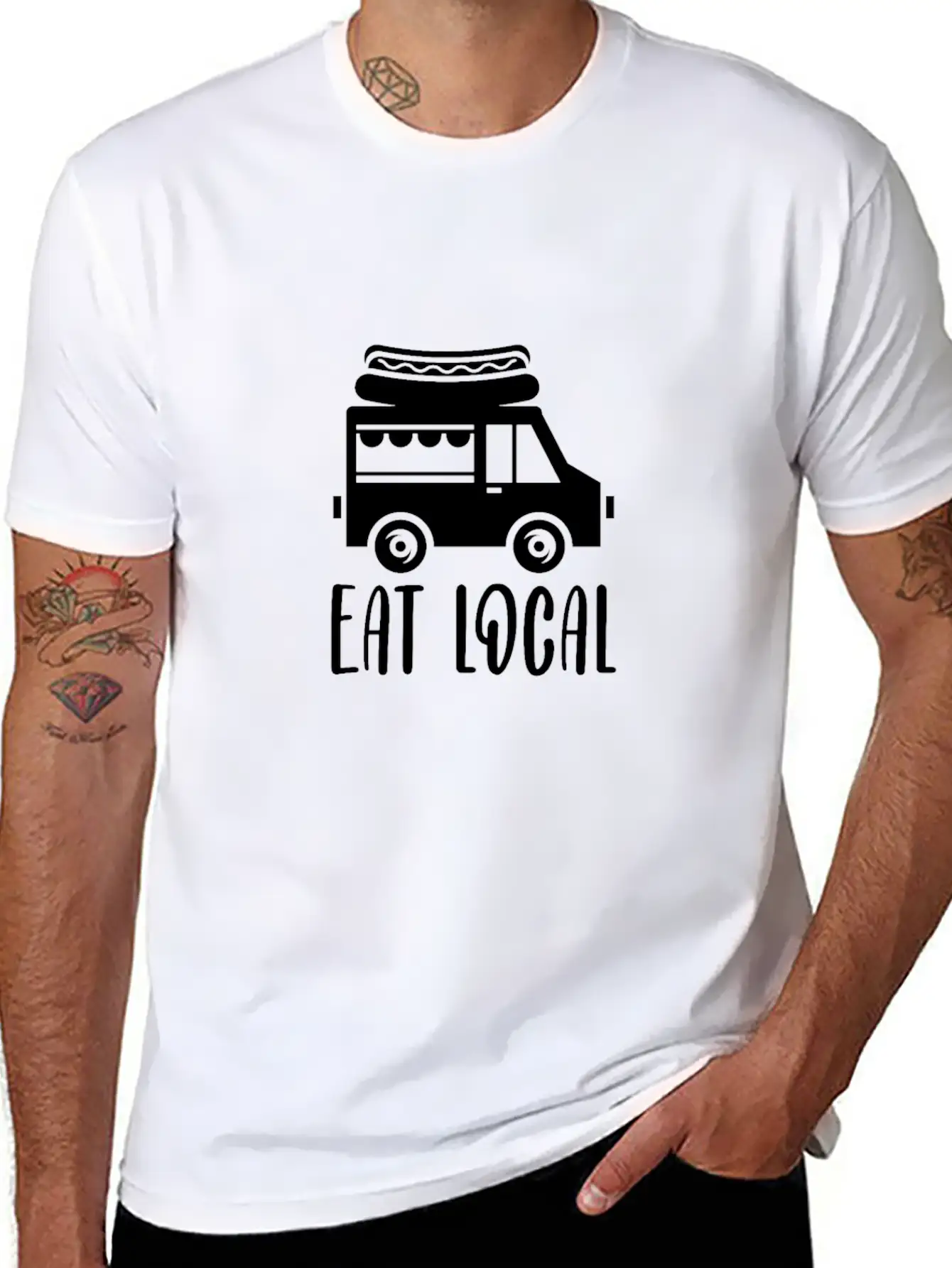 Eat Local, Food Truck Essential Cotton Tee For Daily Outfits ¨C Unisex Style
