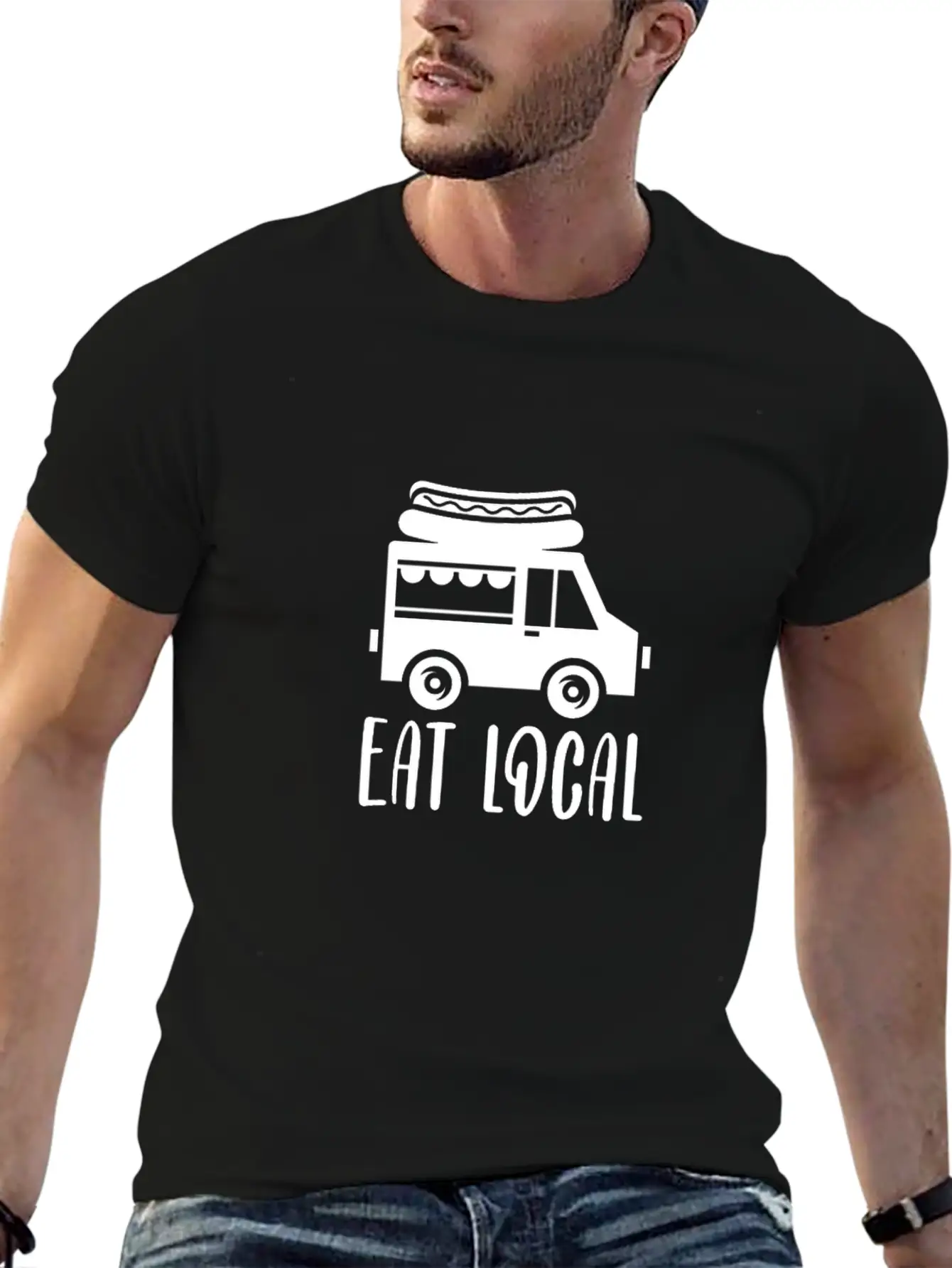 Eat Local, Food Truck Essential Cotton Tee For Daily Outfits ¨C Unisex Style