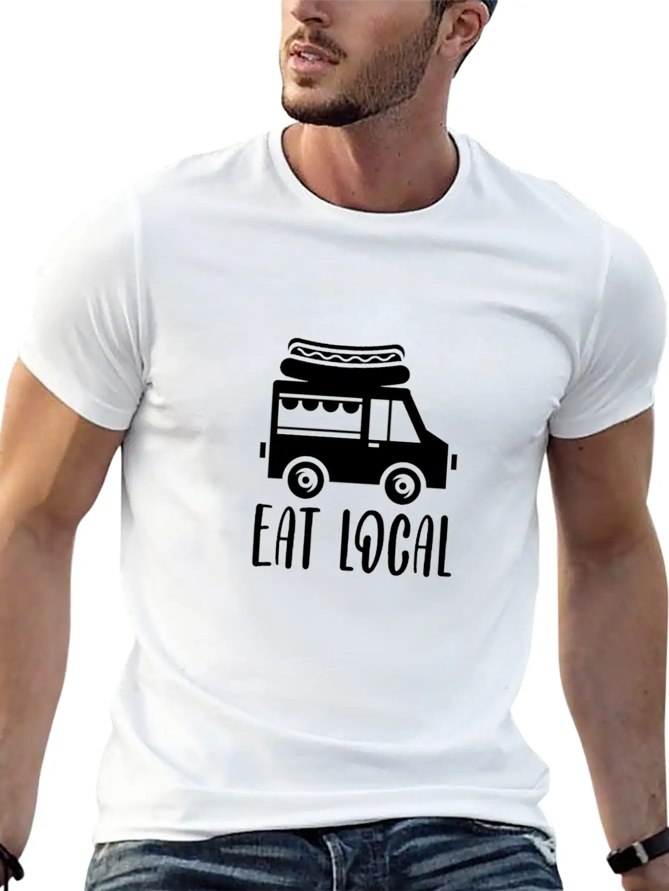 Eat Local, Food Truck Essential Cotton Tee For Daily Outfits ¨C Unisex Style