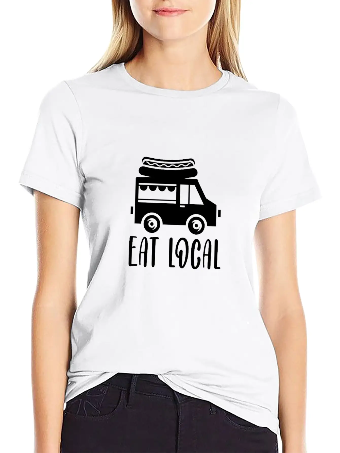 Eat Local, Food Truck Essential Cotton Tee For Daily Outfits ¨C Unisex Style