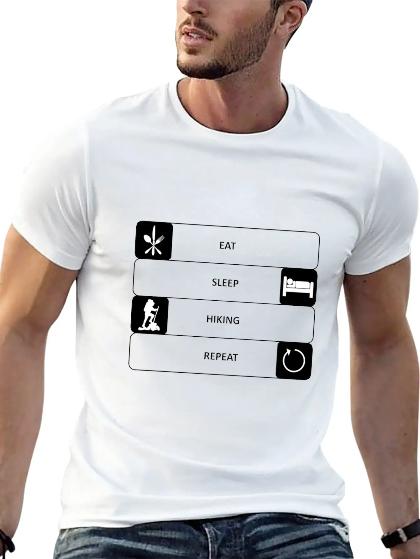 Eat Sleep Hiking Repeat Sports Nature Hobby Essential Cotton Tee For Daily Outfits ¨C Unisex Style