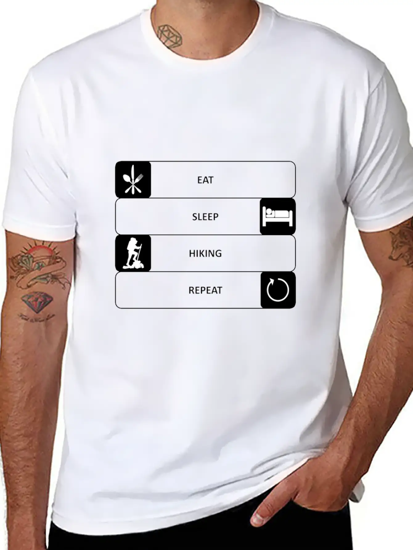 Eat Sleep Hiking Repeat Sports Nature Hobby Essential Cotton Tee For Daily Outfits ¨C Unisex Style