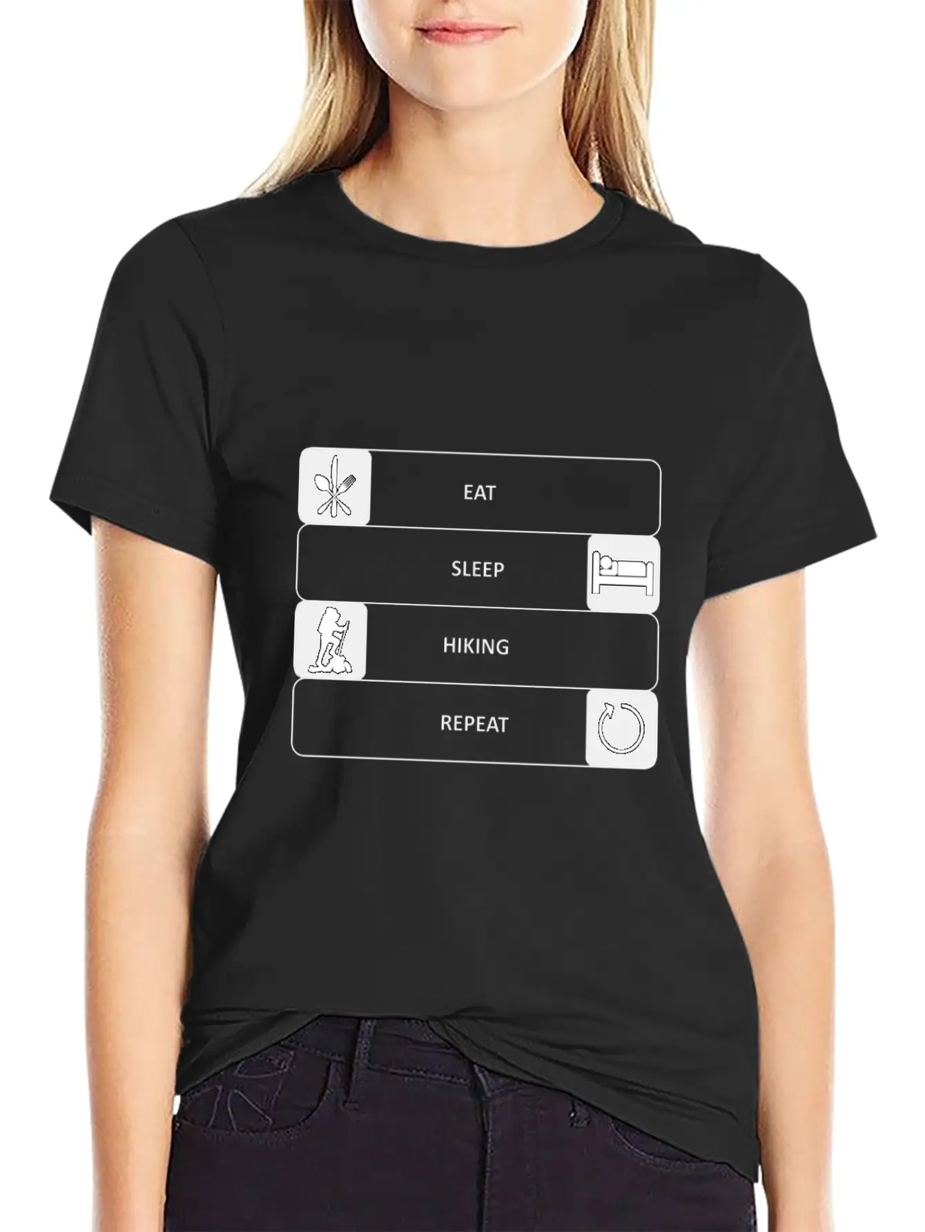 Eat Sleep Hiking Repeat Sports Nature Hobby Essential Cotton Tee For Daily Outfits ¨C Unisex Style