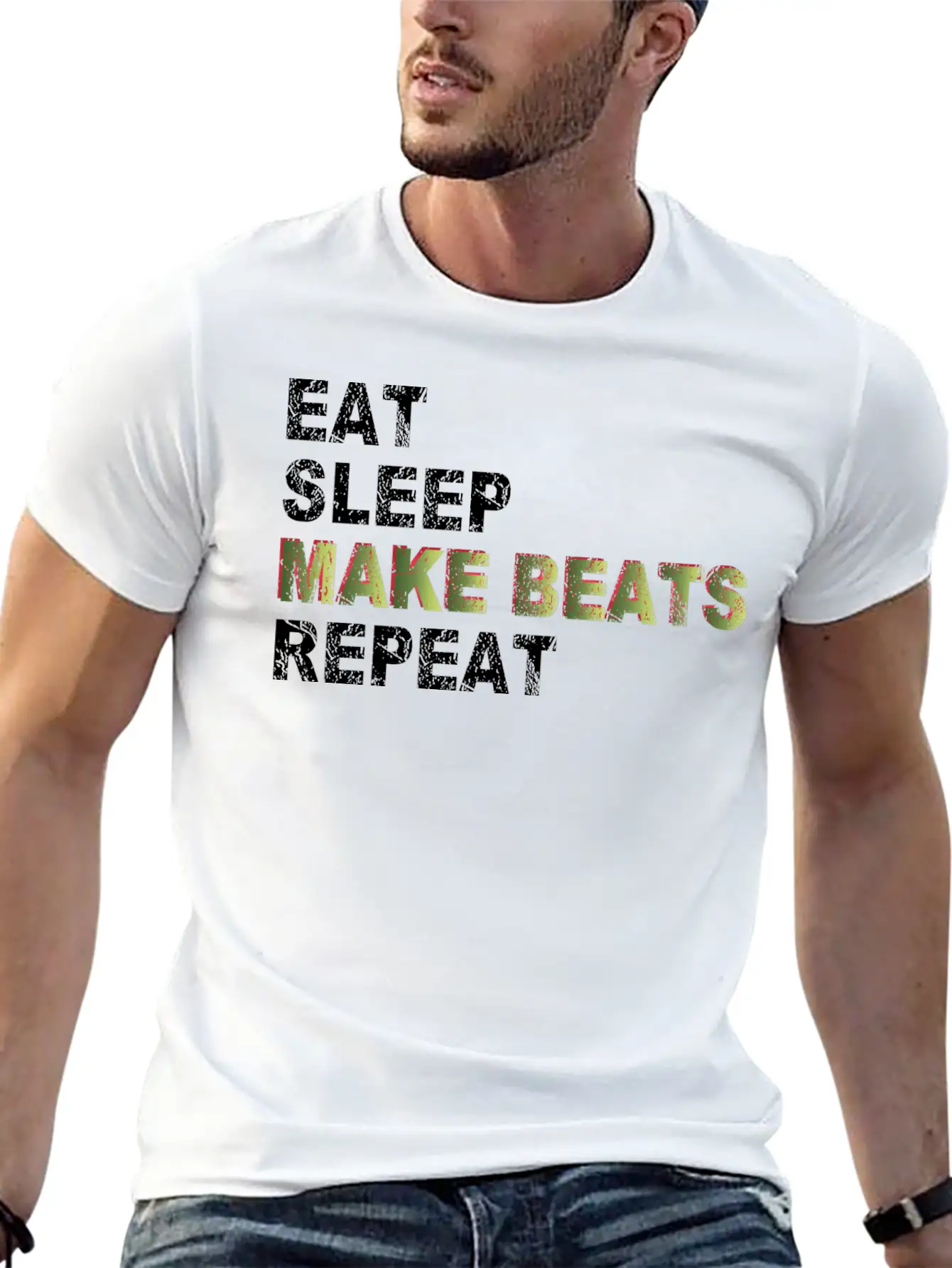 Eat Sleep Make Beats Repeat Basic Graphic T-Shirt ¨C Daily Comfort In Soft Cotton