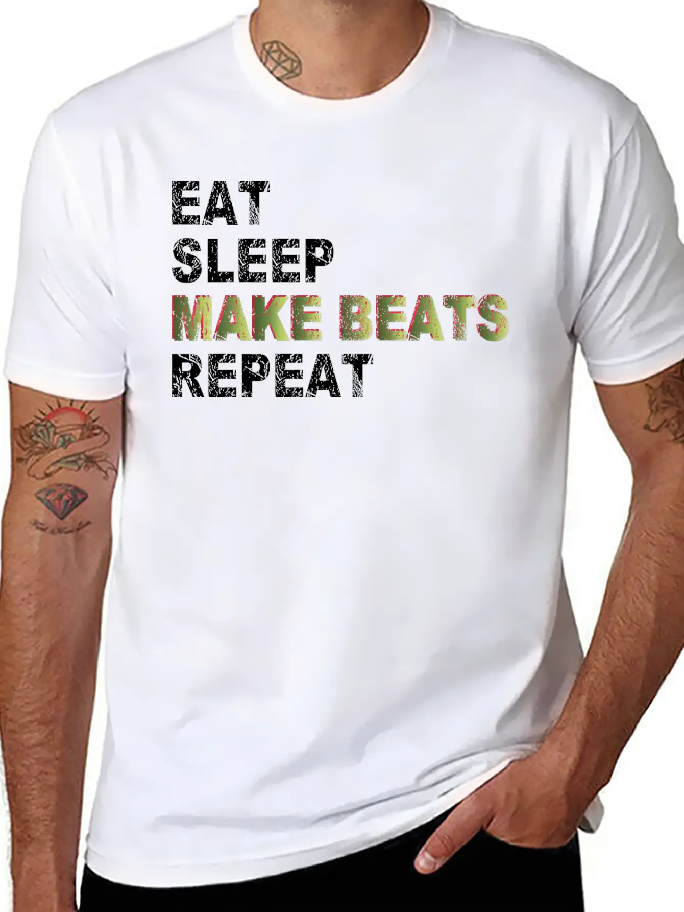 Eat Sleep Make Beats Repeat Basic Graphic T-Shirt ¨C Daily Comfort In Soft Cotton