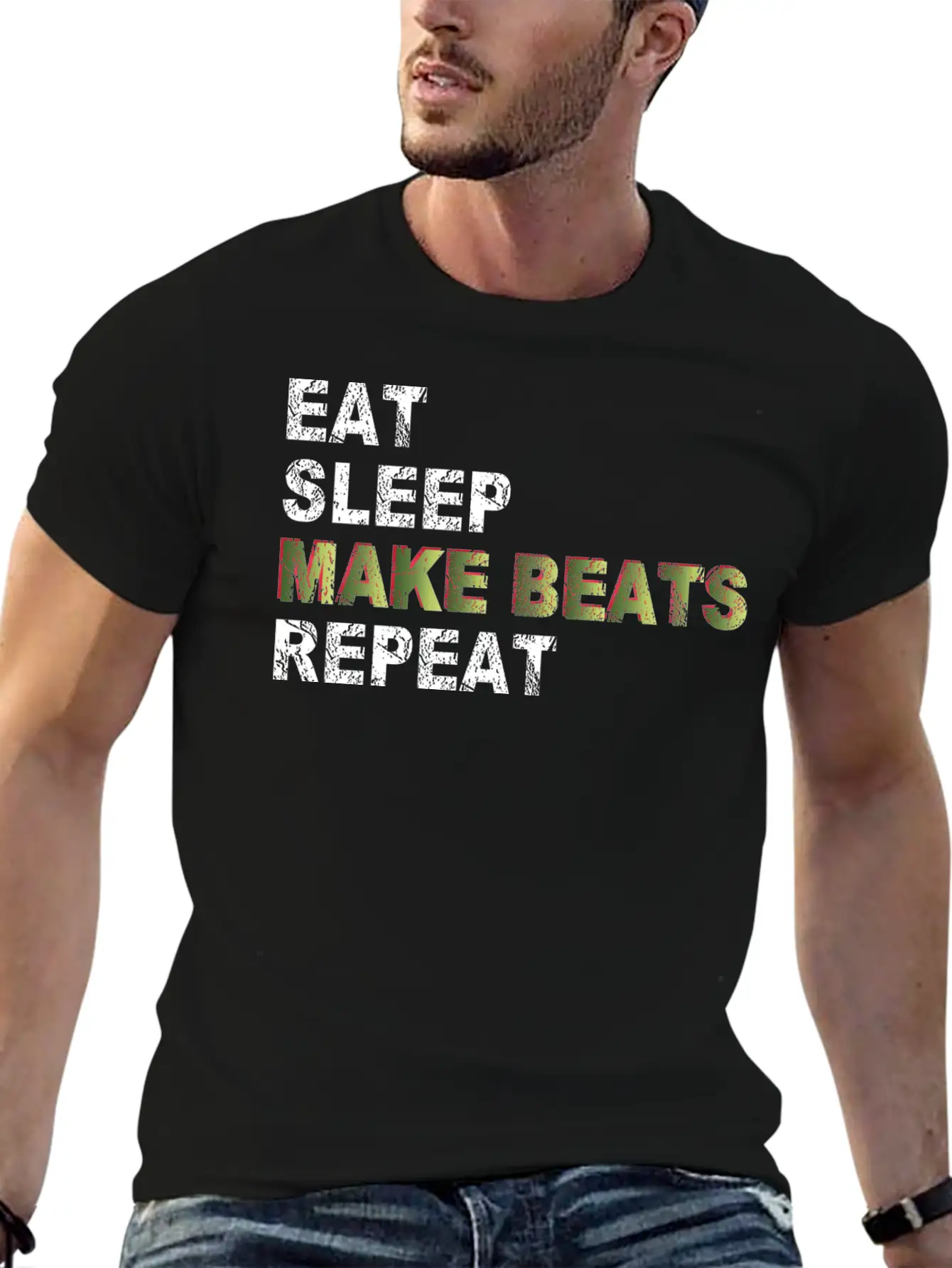 Eat Sleep Make Beats Repeat Basic Graphic T-Shirt ¨C Daily Comfort In Soft Cotton