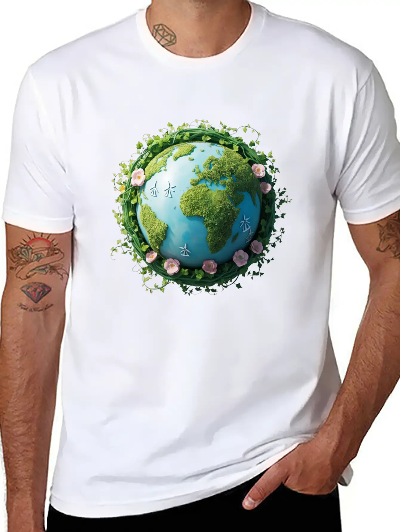 Eco Globe T-Shirt ¨C Watercolor Design With Renewab Essential Cotton Tee For Daily Outfits ¨C Unisex Style