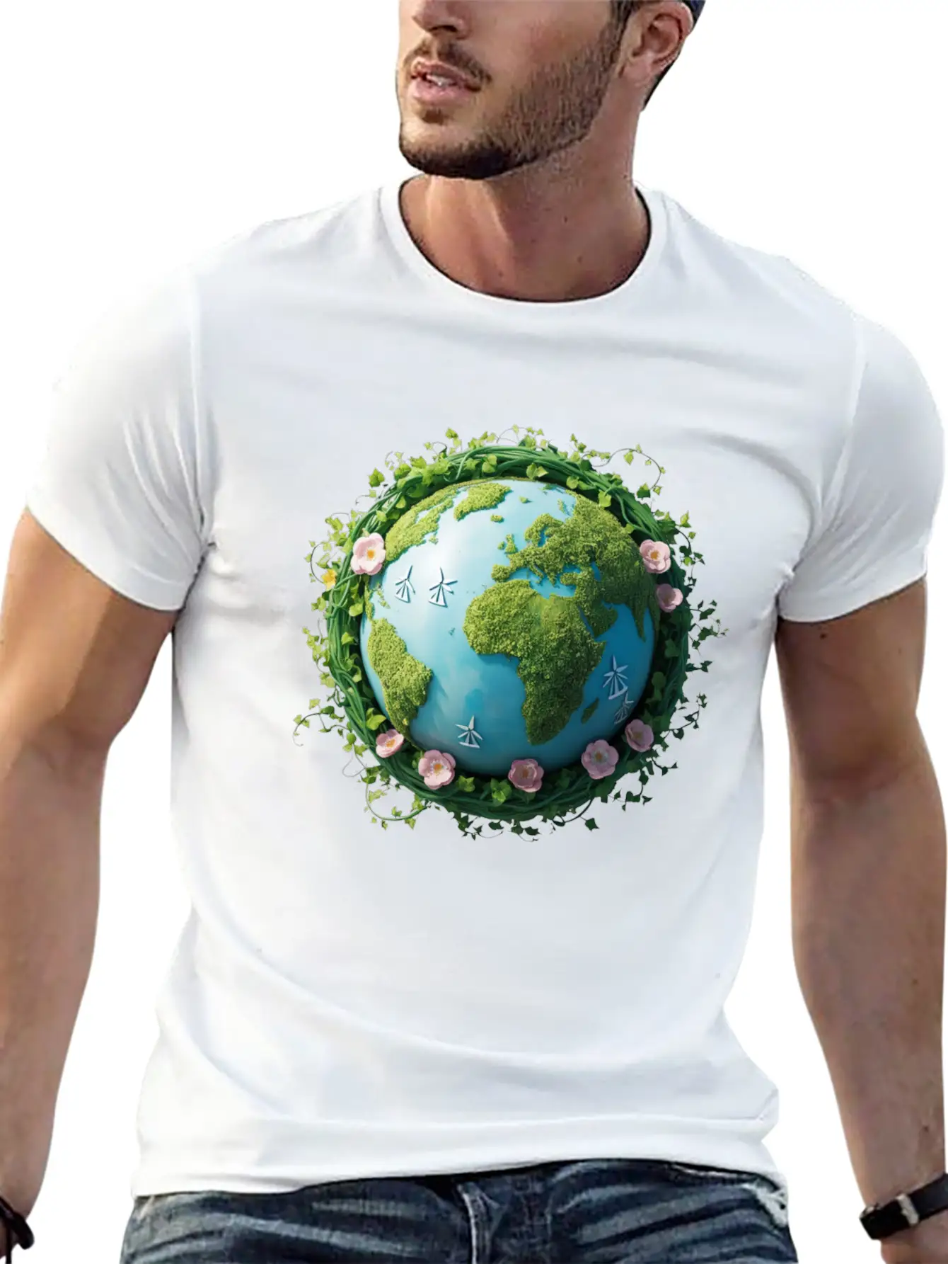 Eco Globe T-Shirt ¨C Watercolor Design With Renewab Essential Cotton Tee For Daily Outfits ¨C Unisex Style