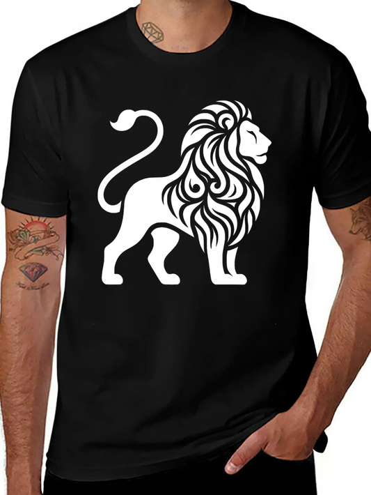 Elegant Tattoo Lion With A Mighty Mane Essential Cotton Tee For Daily Outfits ¨C Unisex Style