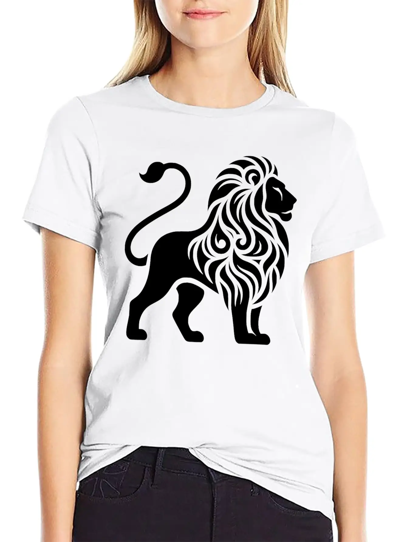 Elegant Tattoo Lion With A Mighty Mane Essential Cotton Tee For Daily Outfits ¨C Unisex Style