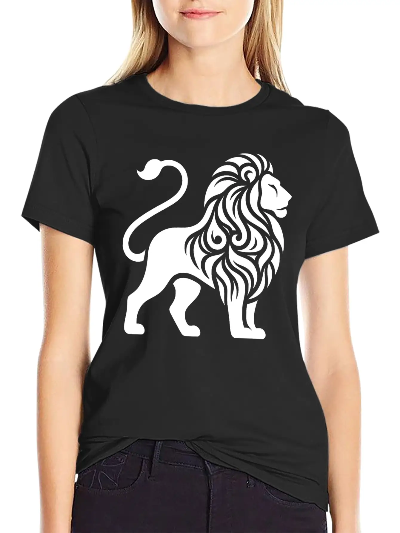 Elegant Tattoo Lion With A Mighty Mane Essential Cotton Tee For Daily Outfits ¨C Unisex Style