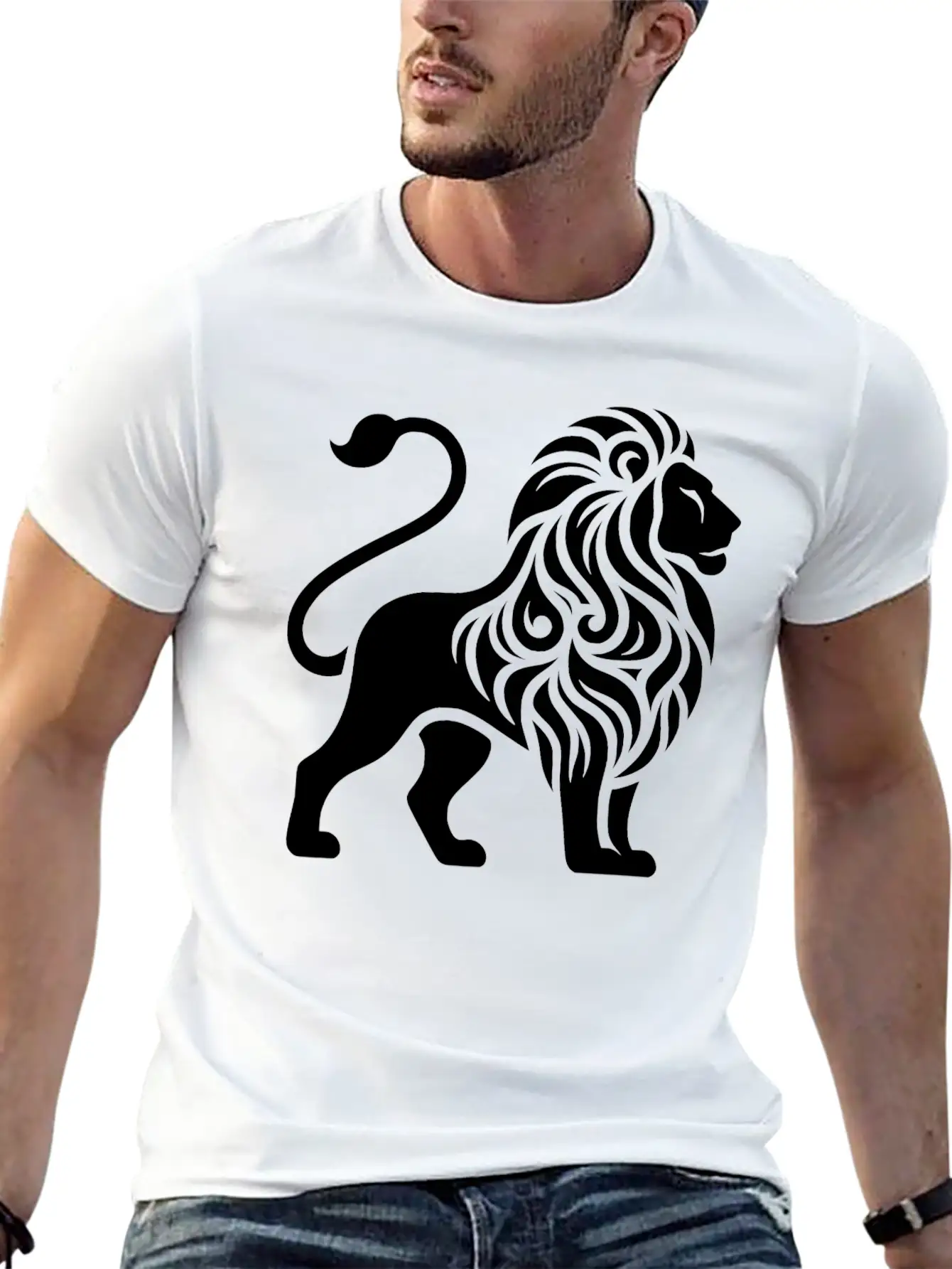 Elegant Tattoo Lion With A Mighty Mane Essential Cotton Tee For Daily Outfits ¨C Unisex Style