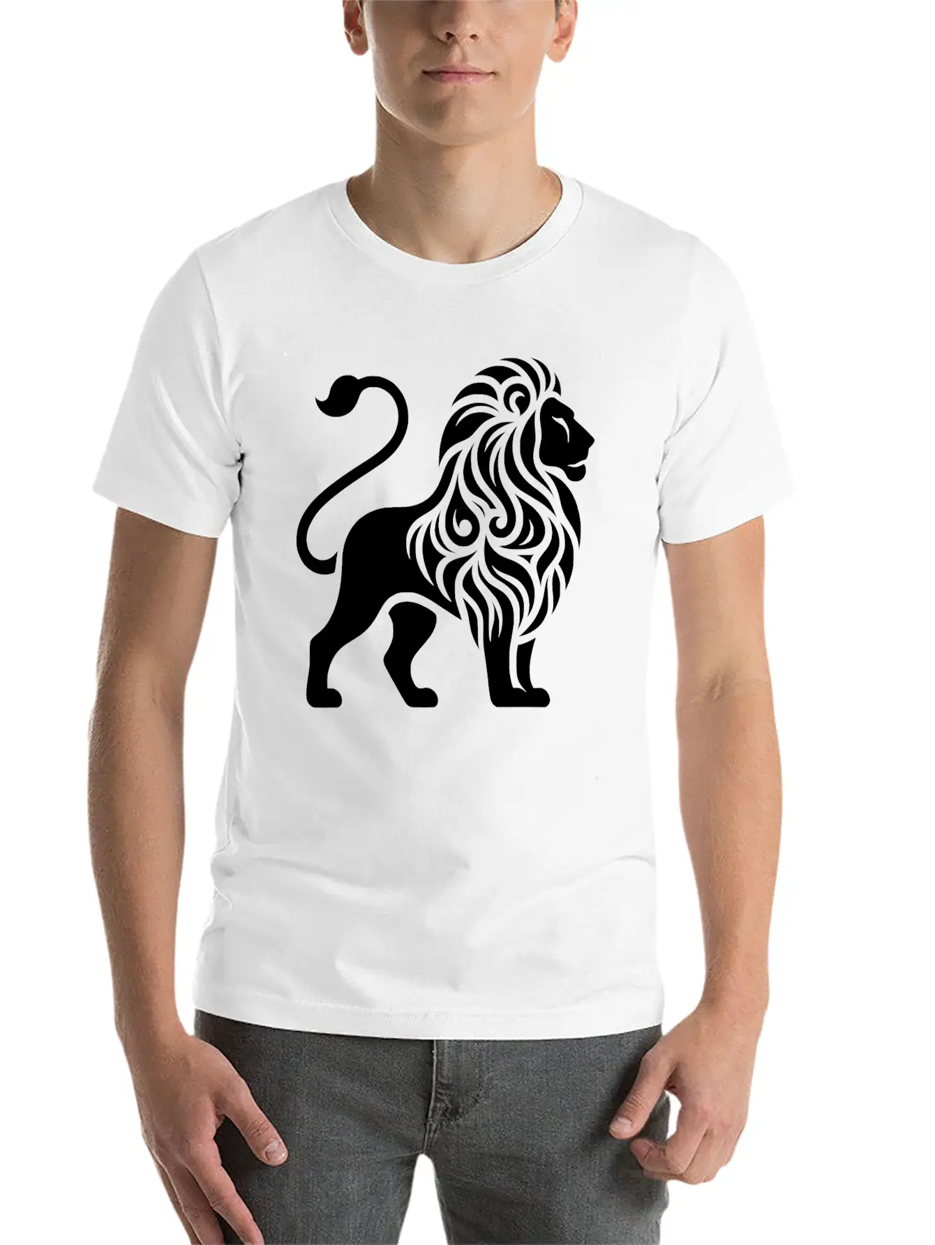Elegant Tattoo Lion With A Mighty Mane Essential Cotton Tee For Daily Outfits ¨C Unisex Style