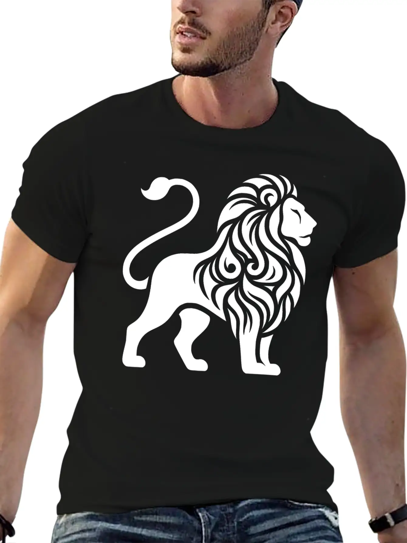 Elegant Tattoo Lion With A Mighty Mane Essential Cotton Tee For Daily Outfits ¨C Unisex Style