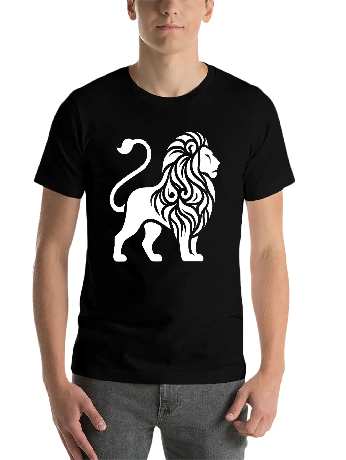 Elegant Tattoo Lion With A Mighty Mane Essential Cotton Tee For Daily Outfits ¨C Unisex Style