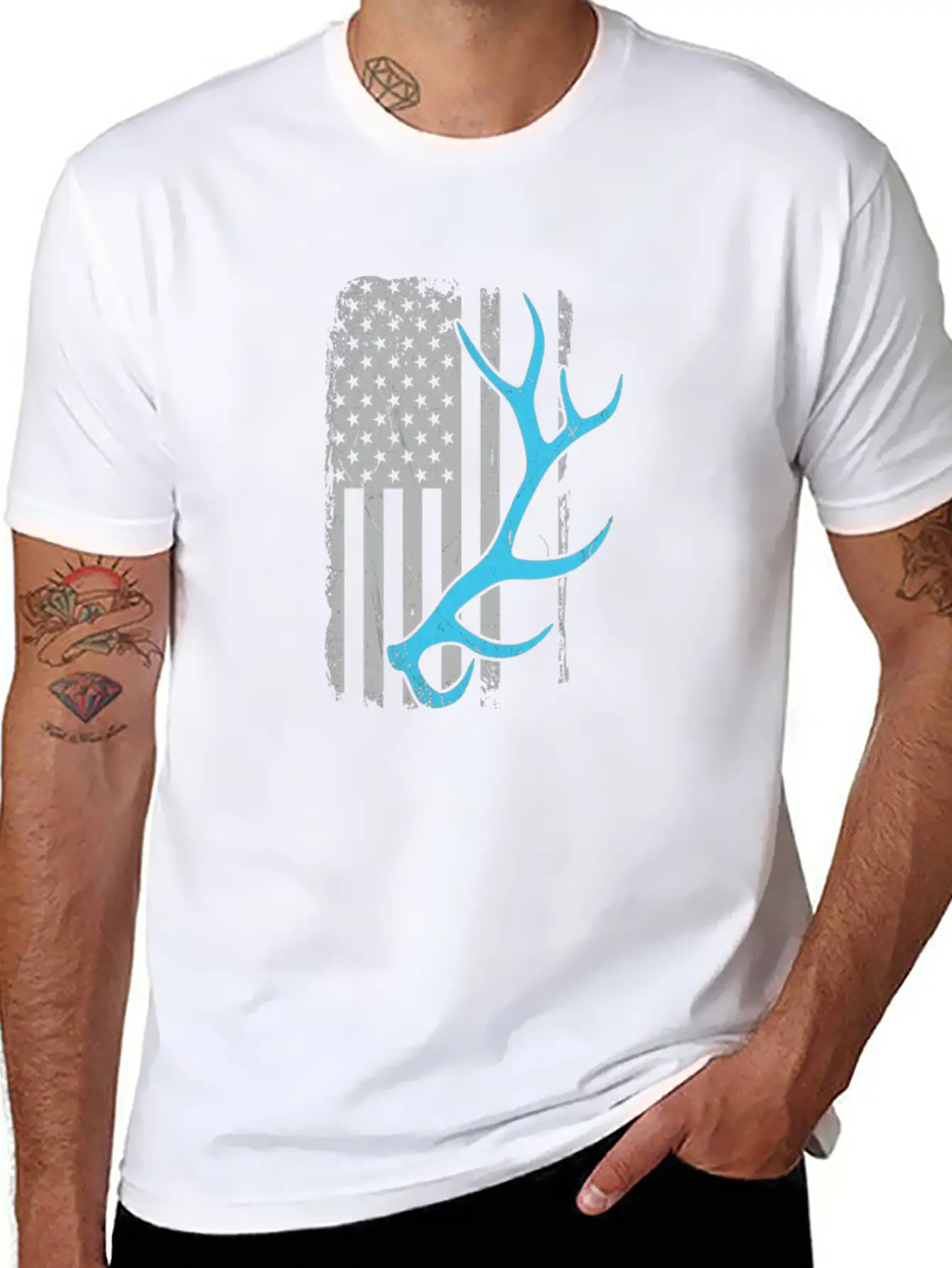 Elk Antler Usa American Flag Patriotic Shed Hunte Soft Cotton Short Sleeve Tee ¨C Unisex Wardrobe Staple